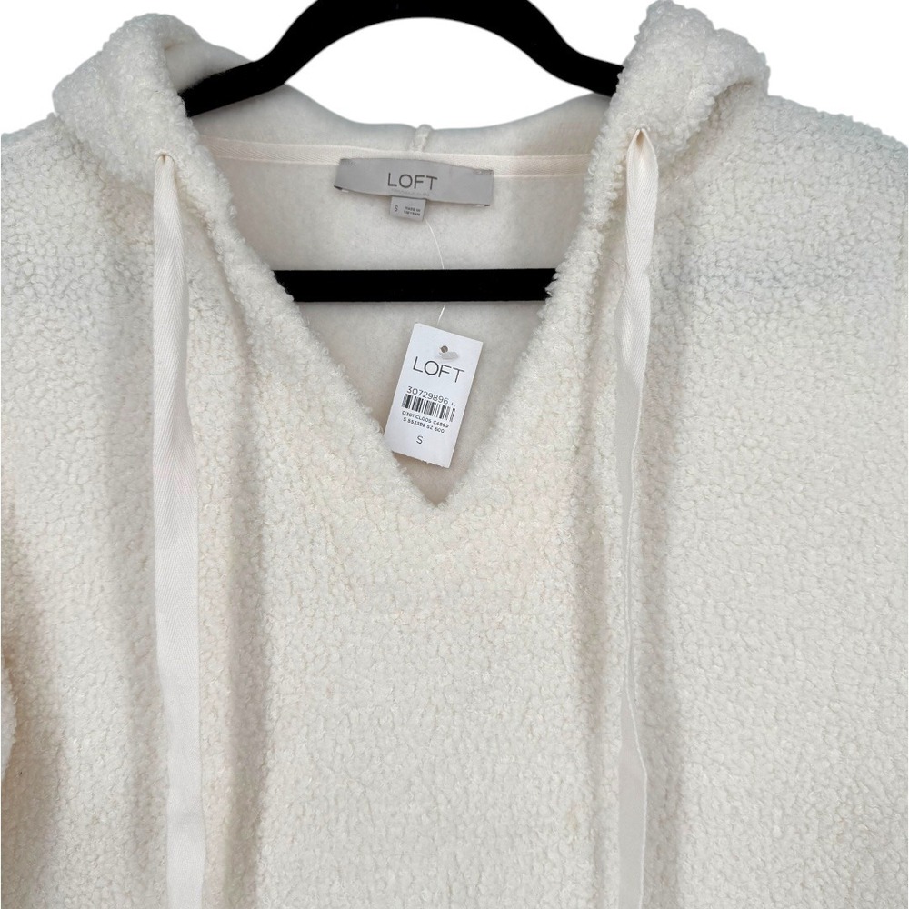 NWT LOFT V-Neck Sherpa Hoodie Ivory Pullover Sweater Top Size Small Cozy Lounge‎ - Picture 7 of 14